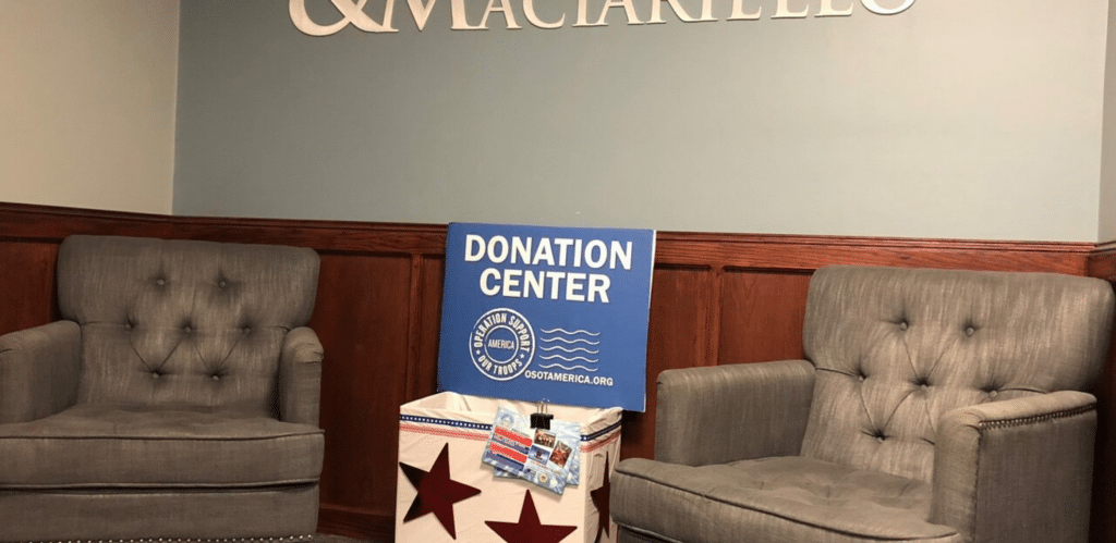 Picture showing OSOT America donation center box in lobby of office